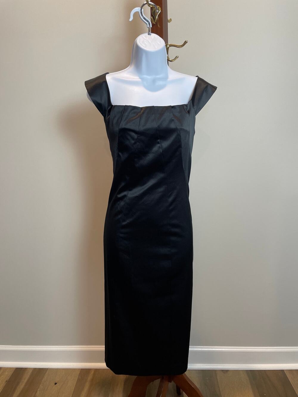 The Limited Black Satin Square‑Neck Dress Size 12 Back Tie Detail Fully Lined
